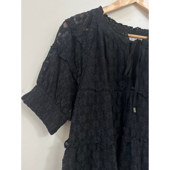 Entro Lace Top Blouse Black Pullover Boho Peasant Dark Romantic Date Night Large - Picture 2 of 6